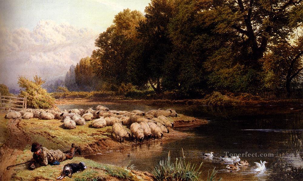 The Shepherds Rest scenery Victorian Myles Birket Foster Oil Paintings